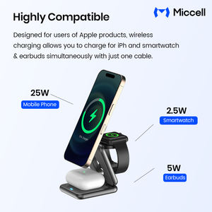 <span class=keywords><strong>Cargador</strong></span> Inalámbrico Magnético y Soporte Plegable Miccell 3 en 1 Qi2.2 de 25 W con Carga Rápida <span class=keywords><strong>para</strong></span> Reloj Inteligente y Teléfono Móvil - Product Image 5