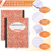 Fournitures de journalisation : Carnet personnalisé à couverture rigide, combo 8 pièces, 100 g/m², format large horizontal, motif marbré, couleurs vives, avec 100 feuilles