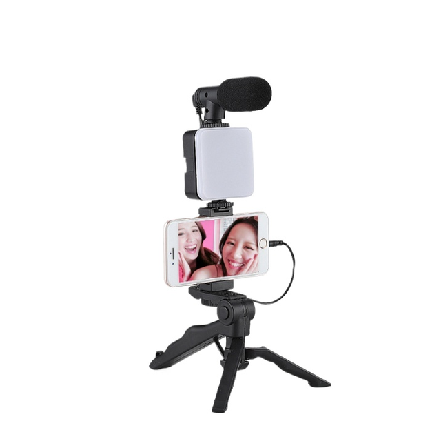Professional AY 49 Phone Video Kit With Stabilizer Grip LED Fill Light Clip Mic And Remote Ideal For Vloggers And