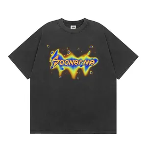 Summer Hip Hop Oversize Washed T-shirt Homme Dtg Graphic Printed Custom T shirt