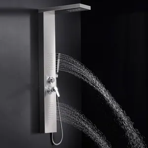 FLG Triple Handle Rain Bathroom Waterfall Shower Panel Mixer Shower Faucet 304 SUS Aço Inoxidável Home Decoração Latão Moderno