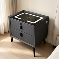 Table de chevet multifonctionnelle pour hôtel avec dessus en verre trempé durable, chargement sans fil et déverrouillage par empreinte digitale