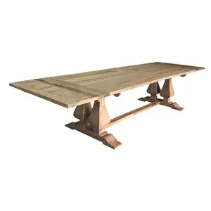 MRS WOODS reclaimed wood dining table 380cm long large farm reclaimed elm refectory solid wood double pedestal dining table