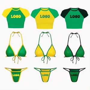 Wholesale Designer 2 Piece Green High Waist Swimwear Halter Lace Up Swimsuit Set Women Mini Brazilian Custom Triangle Bikini