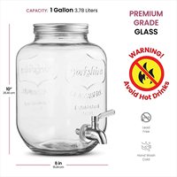 Distributeur de boissons en verre de 2 gallons, bouteille de conservation des aliments et bocaux avec robinet sans fuite, métal transparent 8L
