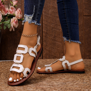 Sandalias Planas de Verano para Mujer, Estilo Japonés, con Parte Superior de PU, Suela de Goma, Decoración de Hebilla y Cierre de Correa - Product Image 4
