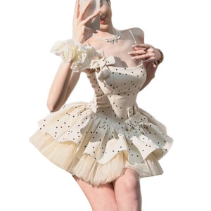 Sweet Polka Dot Mesh Tulle Dress Strapless Ruffles Natural Waistline Translucent Summer Club Dress - Product Image 3