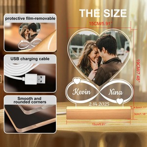 مصباح ليلي ثلاثي الأبعاد حسب الطلب مصباح طاولة أكريليك Led صور مع قاعدة خشبية سهلة الاستخدام - Product Image 3