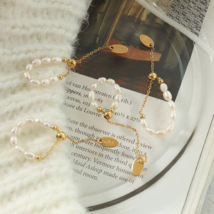 Custom Bulk Non Tarnish 316L Stainless Steel 14k 18k Gold Plated Fine Pearl Chain <b>Rings</b> <b>Adjustable</b> for Women - Product Image 3