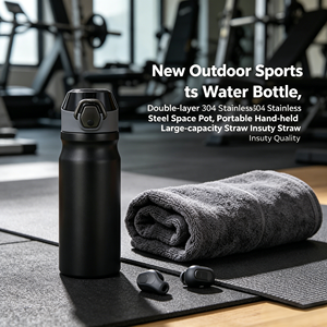 Bouteille d'eau pour sports de plein air, gobelet isotherme à double paroi <span class=keywords><strong>en</strong></span> acier inoxydable 304, tasse portable grande capacité avec paille - Product Image 2