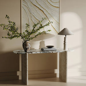 Cumusi השיש העליון travertine בסיס מסוף שולחן - Product Image 6