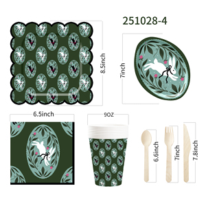 DAMAI Easter Theme Party Decoration Dark Green Paper Plate Napkin Tablecloth Disposable Party Tableware Sets - Product Image 5