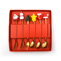 4/6 Stuks Cartoon Kerstcadeau 304 Roestvrij Staal Metalen Bestek 304 Zilverwerk Gouden Lepel Set Box Koffie Lepel Vork