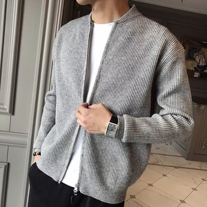 Cardigan zippé en maille unie respirant pour homme, col mandarin, coupe ample, en polyester anti-boulochage et infroissable, idéal pour l'automne et les loisirs - Product Image 3