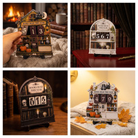 Ornement de bureau artisanal en bois, style moderne et minimaliste, avec carte à retourner, thème maison hantée d'Halloween, pour compteur de lecture