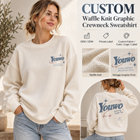 Sweat-shirt personnalisé pour femme, col rond en tricot gaufré, imprimé graphique, épaules tombantes, manches longues, style décontracté
