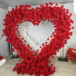 A-FHA021 Wedding Artificial Flower Arch Heart Arch Heart Shaped Red Flower Arch Flowers Backdrop For Event Decoration
