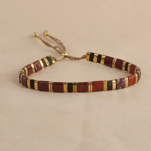 Pulsera de Cuentas de Vidrio Cuadradas Coloridas, Ajustable y Apilable, para Mujer, Joyería Bohemia de Moda, Pulsera de Cuentas Planas Tila - Product Image 4