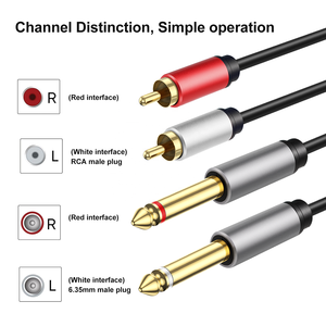 <span class=keywords><strong>Cable</strong></span> de 2x6,35mm a 2RCA, Conector estéreo TS doble de 1/4 pulgadas macho a <span class=keywords><strong>2</strong></span> <span class=keywords><strong>RCA</strong></span> macho adaptador divisor de <span class=keywords><strong>cable</strong></span> de audio estéreo para amplificador - Product Image 3