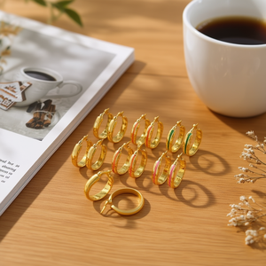 Orecchini a cerchio in acciaio inossidabile placcati oro con design a goccia d'olio, gioielli alla moda per donna - Product Image 2