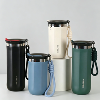 Mug de voyage en acier inoxydable de 350 ml, tasse à double paroi isolée avec poignée en corde pour le bureau et la maison
