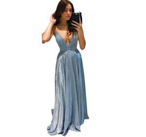 فستان سهرة أنيق مقاس XL بتصميم مثير برقبة على شكل V وأشرطة رفيعة، فستان حفلات ضيق بدون أكمام بطول الأرض - Product Image 1