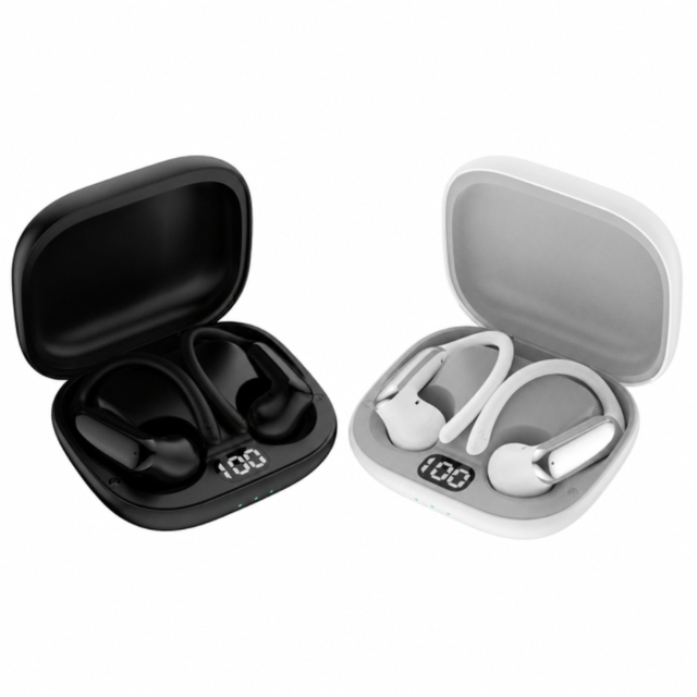 Custom Wireless Earbud, Ear Hook Headphones with LED Display, Sweatproof Running Earbuds
