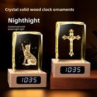Lampe de chevet numérique LED en cristal carré gravé en 3D, horloge, lampe tactile chaude, souvenir personnalisé, chambre à coucher, Noël