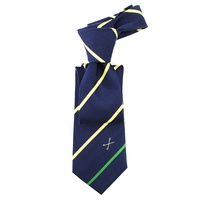 Cravates pour hommes en soie jacquard tissée avec logo d'entreprise, de groupe ou de banque, rayées bleu foncé, jaune et vert, personnalisées avec broderie
