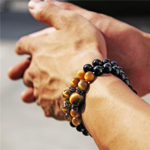 <span class=keywords><strong>Bracciale</strong></span> Trendy con Perle Distanziatrici in <span class=keywords><strong>Ossidiana</strong></span> <span class=keywords><strong>Nera</strong></span> da 8mm, Occhio di Tigre e Strass, con Ciondolo in Agata per Coppie - Product Image 6
