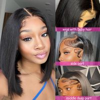 Pelucas Bob de Cabello Humano Liso con Encaje Frontal HD para Mujeres Negras, Pelucas de Cabello Humano Pre-Arrancadas Sin Pegamento