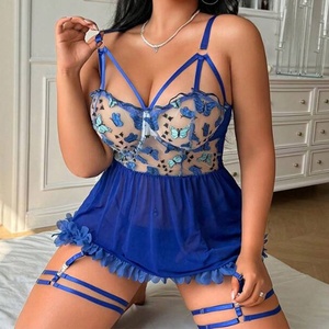 Camisola de Talla Grande para Mujer, Lencería Sexy con Bordado de Mariposa, Camisón de Red, Falda Sensual Transparente, Ropa de Dormir - Product Image 3