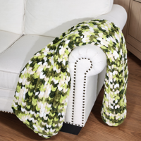 Couverture cadeau tricotée au crochet en fil chenille 100% acrylique teint, vert doux, chaude et super confortable pour la maison, le lit, le canapé