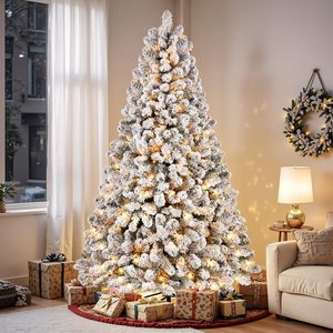 SHareconn Albero di Natale Artificiale in Abete da 1,8 m con 500 Luci Incandescenti Bianco Caldo, Effetto Neve, Base Pieghevole, 900 Punte di Rami - Product Image 1