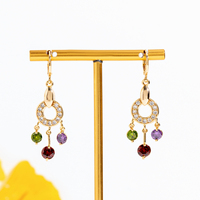 Anting-anting bunga wanita, anting bunga kubik warna pelangi zirkon Korea