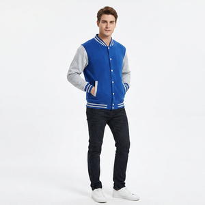 Veste de sport bleue pour homme, manches grises, coupe classique, tissu en toile décontracté, séchage rapide, antibactérien, respirant, col mandarin - Product Image 1