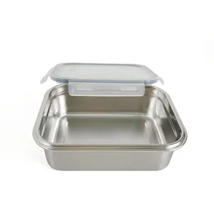 Contenitore per alimenti in metallo IKITCHEN con coperchio in plastica Set di contenitori per alimenti in metallo con chiusura a scatto facile