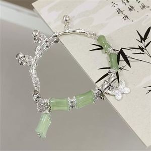 Pulsera de Moda China con Cuentas de Bambú, Diseño de Campana y Mariposa, Colgante de Cristal, Joyería para Mujer - Product Image 4