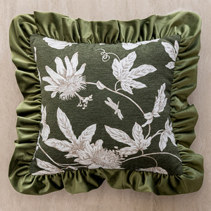 <span class=keywords><strong>Funda</strong></span> de Cojín de Chenilla con Jacquard Floral - <span class=keywords><strong>Funda</strong></span> de Almohada con Diseño Botánico y Ribete de Terciopelo - Decoración Elegante para Sofá Cama - Product Image 1