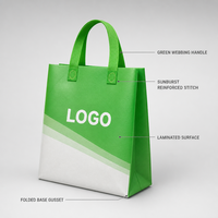 Sac fourre-tout non tissé vert lime et blanc avec logo personnalisé, design bicolore avec poignées pour les courses, l'épicerie et le marché