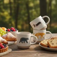 Cadeau populaire Tasse et assiette en grès à motifs d'animaux mignons peints à la main Ensemble de table moderne et unique