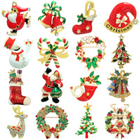 Broches de Noël européennes et américaines, bâtons de marche, rennes, flocons de neige, bonhommes de neige, sapins de Noël, couronnes, cloches, bottes, corsages