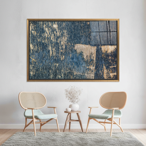 Navy Blue Tempered Glass Wall Art: Abstract Plaster Print on <b>Canvas</b>,GOLD <b>FRAMED</b> <b>CANVAS</b> - Product Image 3