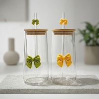 Gobelet en verre transparent multi-formes avec couvercle, décorations créatives 3D en forme de cœur, de fruit, de fleur, de papillon et de nœud