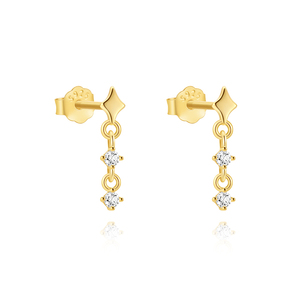 Pendientes de Plata de Ley 925 con Borla de Estrella de Cuatro Puntas Lisa Clásica y Circonitas, Joyería Fina Delicada y Moderna para Mujeres y Niñas - Product Image 1