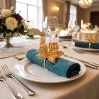 Anneau de serviette en fer style occidental en forme de feuille d'érable pour la décoration de table d'hôtel, de banquet ou de mariage