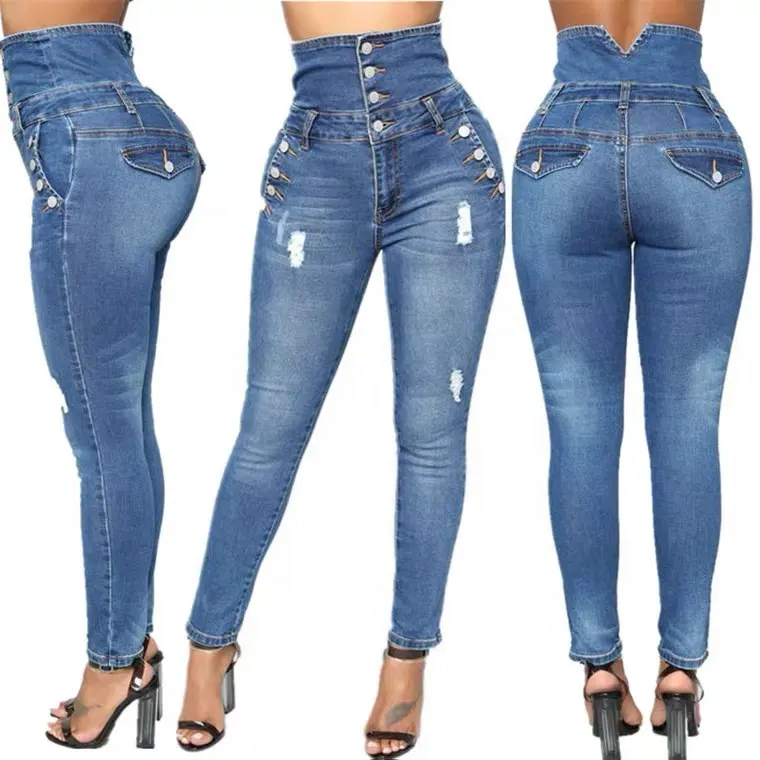 2022Wholesale Custom Blue Jean Pant Skinny Femme Mom Pantalones High Waist Denim Ladies Jeans Women Pant Plus Size Women's Jeans