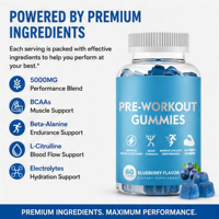 Permen Elektrolit Creatine Monohydrate 3g Pra-Latihan Rasa Blueberry, Pendukung Energi & Pertumbuhan Otot untuk Dewasa, 60 Buah