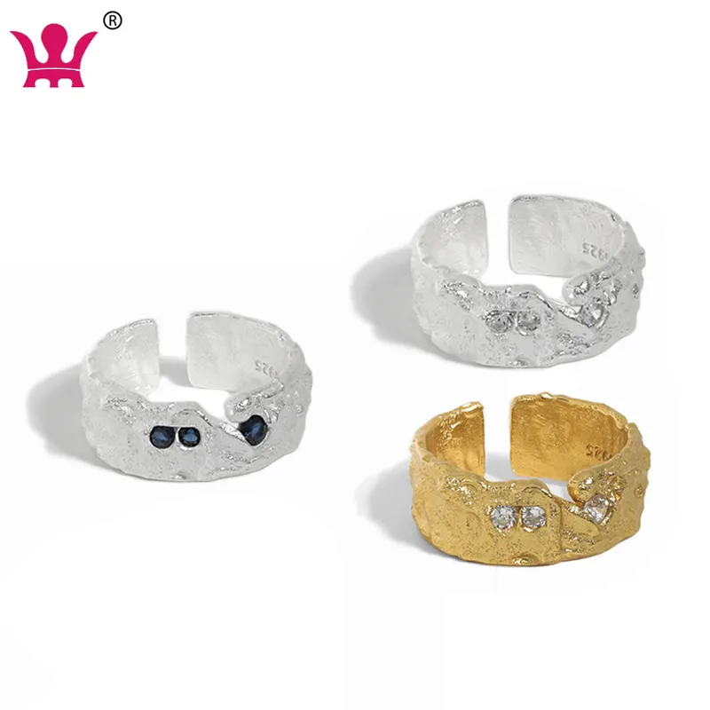 แหวนนิ้วมือแหวกแนววินเทจบิดเบี้ยวโลหะ CZ แหวนทองเปิดสำหรับผู้หญิงและเด็กผู้หญิง