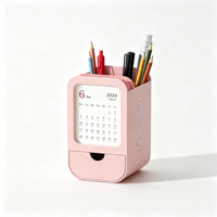 Organisateur de bureau multifonctionnel : porte-stylos, calendrier, tiroir, support pour notes adhésives, personnalisable avec logo, idéal pour cadeaux d'accueil et de rentrée